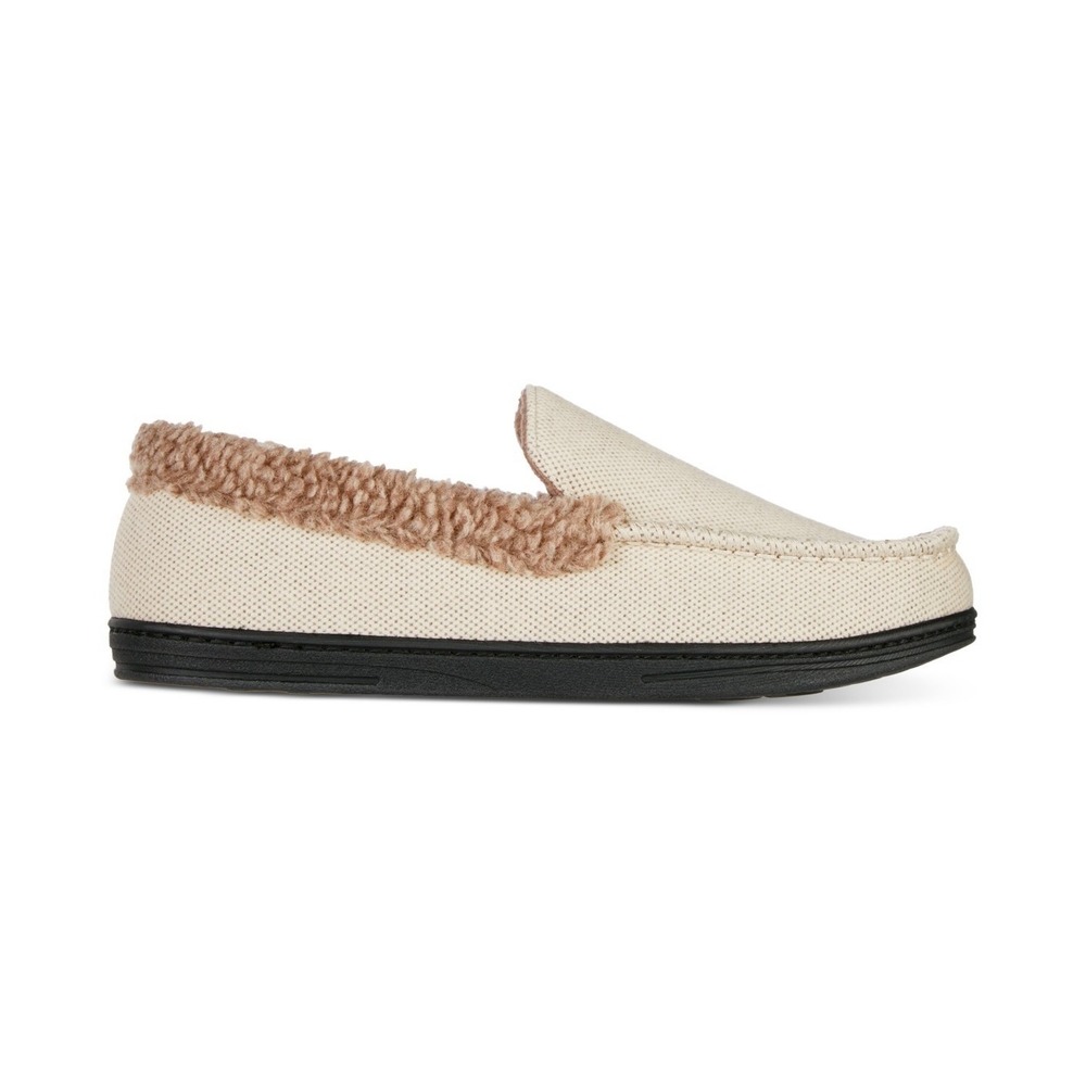 Isotoner Mens Brushed Knit or Plaid Lewis Moccasin Slipper‎ Stone XXL 13-14